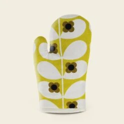 Single Oven Mitt - Wild Rose Stem Dandelion -Orla Kiely Sales Store 148260okovenmittwildrosestemochre1frontview