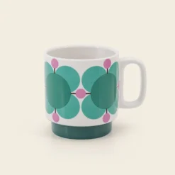 Stackable Large Mug Set Of 6 - Atomic Flower -Orla Kiely Sales Store 149212okset2mugsatomicflowerjewellatte2sideview