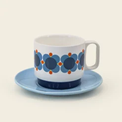 Cappuccino & Saucer Set - Atomic Flower -Orla Kiely Sales Store 149274 OK set 2 stacking cappucino mugs atomic flower 2