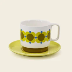 Cappuccino & Saucer Set - Atomic Flower -Orla Kiely Sales Store 149274 OK set 2 stacking cappucino mugs atomic flower 3