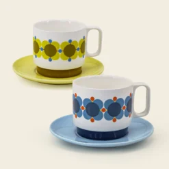 Cappuccino & Saucer Set - Atomic Flower -Orla Kiely Sales Store 149274 OK set 2 stacking cappucino mugs atomic flower 5
