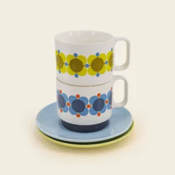 Cappuccino & Saucer Set - Atomic Flower -Orla Kiely Sales Store 149274okset2stackingcappucinomugsatomicflower1