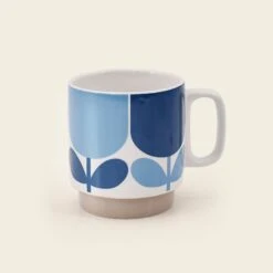 Large Mug Set Of 2 - Block Flower Navy/Bark -Orla Kiely Sales Store 149823 OK set 2 mugs block flower navy bark 2 side view