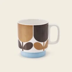 Large Mug Set Of 2 - Block Flower Navy/Bark -Orla Kiely Sales Store 149823 OK set 2 mugs block flower navy bark 3 side view