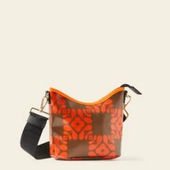 Carrymin Crossbody - Lattice Flower Tile Conker -Orla Kiely Sales Store 24SELFT830 2340CarryminCrossbody LatticeFlowerTileConker2