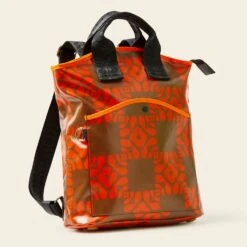 Carry Backpack - Lattice Flower Tile Conker -Orla Kiely Sales Store 24SELFT876 2340CarryBackpack LatticeFlowerTileConker2