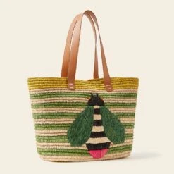 Monday Basket Bag - Bug Green Stripe -Orla Kiely Sales Store 24SERAF885 3000 MondayTote BugGreenStripe2
