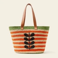 Monday Basket Bag - Puffin Orange Stripe -Orla Kiely Sales Store 24SERAF885 8000 MondayTote PuffinOrangeStripe3