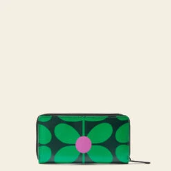 Forget Me Not Wallet - Sixties Stem Emerald -Orla Kiely Sales Store 24SESIX122 3100ForgetMeNotWallet SixtiesStemEmerald3