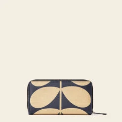 Forget Me Not Wallet - Solid Stem Oatmeal -Orla Kiely Sales Store 24SESLD122 1965 ForgetMeNotWallet SolidStemOatmealNavy3