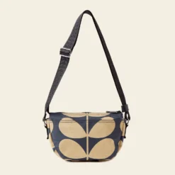 Mini Rounder Crossbody - Solid Stem Oatmeal -Orla Kiely Sales Store 24SESLD864 1965 MiniHalfMoonCrossbody SolidStemOatmealNavy3
