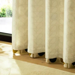 Stem Bloom Lined Eyelet Curtains Antique Gold -Orla Kiely Sales Store StemBloomAntiqueGoldLining