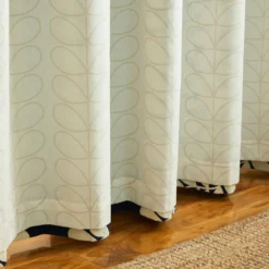 Sycamore Stripe Lined Eyelet Curtains Space Blue -Orla Kiely Sales Store SycamoreStripeCurtainLining