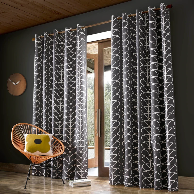 Linear Stem Lined Eyelet Curtains Charcoal 8 Linear Stem Lined Eyelet Curtains Charcoal - Image 8